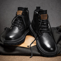 马丁靴男新款秋季英伦复古风高帮工装靴休闲男士皮鞋增高鞋
