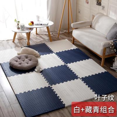 泡沫地垫家用隔音海绵铺地板垫子拼接爬爬卧室儿童爬行垫拼图防摔 白+藏青 60*60*1.0cm十字纹[10片]送边条