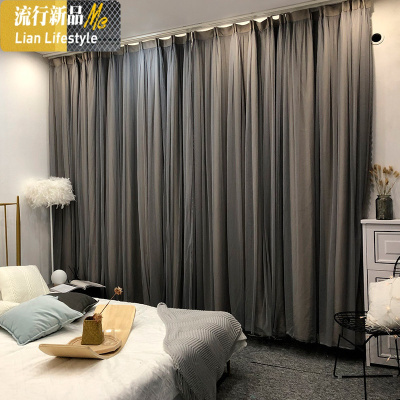ins灰色布纱一体北欧现代简约窗帘客厅轻奢纱双层遮阳遮光卧室 三维工匠