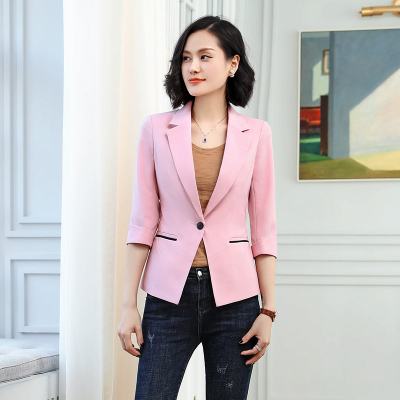 小西装女修身显瘦外套2019新款春秋韩版时尚气质休闲正装中袖西服夏