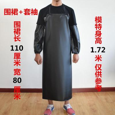 防水防油耐酸碱围裙黑红双层复合耐油厨房加大加厚PVC皮围裙围腰工装