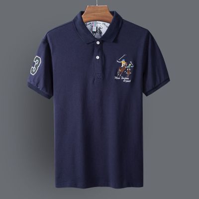 梵克公牛男士夏季新款短袖T恤翻领刺绣体恤衫速干运动服中老年棉polo衫深蓝色M