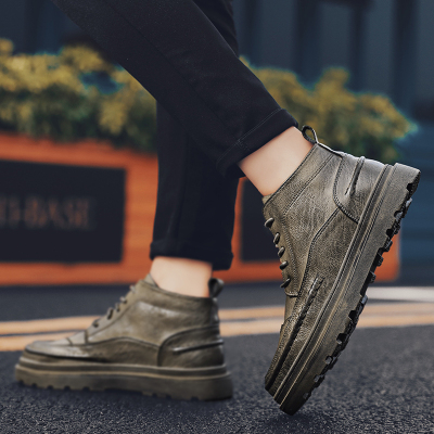 Ideamini马丁靴男冬季加绒英伦风高帮布洛克男鞋潮百搭男士休闲皮鞋男靴子靴子