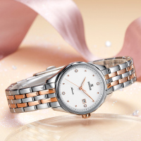 依波表EBOHR自动机械女表不锈钢蝴蝶扣日历显示50米防水人工蓝宝石玻璃表镜