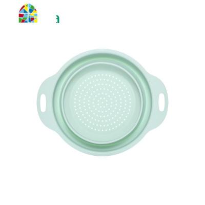 折叠洗水果盘多功能厨房家用塑料创意水洗菜盆 FENGHOU 橄榄绿折叠(小)洗菜篮洗菜篮