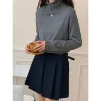 简约风 含羊绒高领打底衫女薄早秋内搭宽松长袖针织衫女上衣