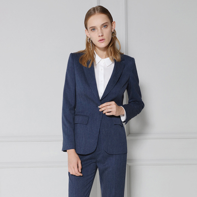 2018春季新款蓝灰色欧美ol简约气质通勤修身显瘦小西装外套女