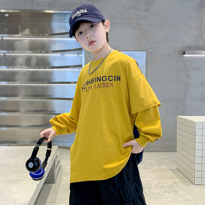 男童春秋款卫衣炸街儿童秋季假两件打底衫新款中大童装秋装潮