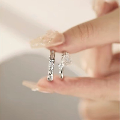 花枝情侣对戒S999足银精致优雅气质戒指不规则肌理情人节礼物手饰送女朋友老婆情人节七夕生日礼物
