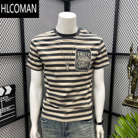 HLCOMAN欧货高端2025夏季新款男士条纹短袖T恤个性弹力上衣清新文艺潮流