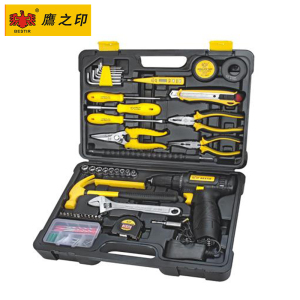 鹰之印日常家用锂电钻手工具套装多功能五金电木工维修工具箱大全 60件锂电组套92121