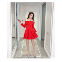 夜店女装夜店性感修身显瘦长袖一字领露肩小黑裙连衣裙秋装新款女