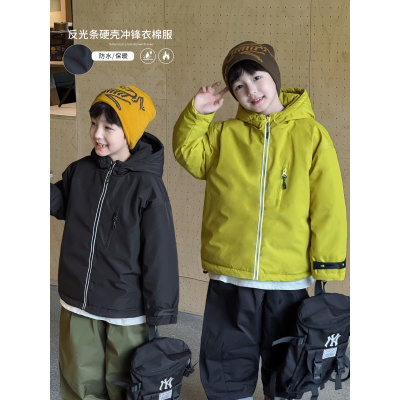 童酷男童冬季新款时尚连帽宝宝棉服加厚反光条硬壳儿童冲锋衣