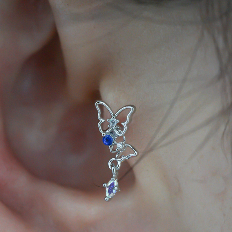 韩国进口耳环精致爱心蝴蝶小星星彩钻耳骨钉旋转拧的球堵送女朋友老婆情人节七夕生日礼物