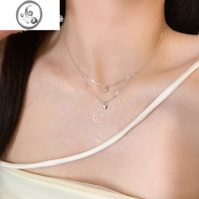 JiMiins甜美时尚轻奢925银银双层星锆石爱心锁骨项链女小众设计感高级