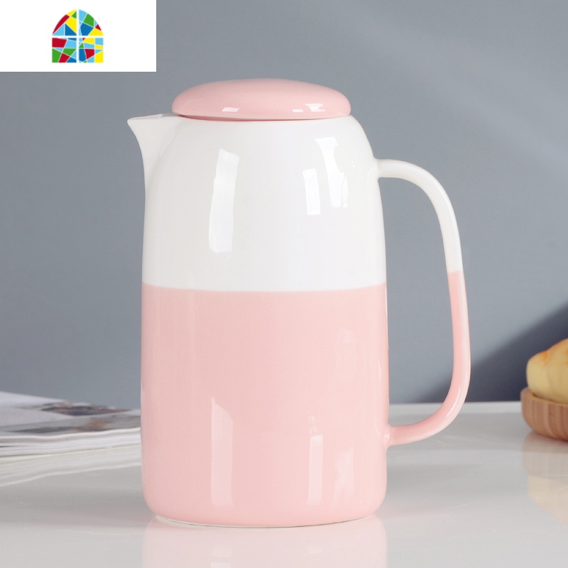 北欧冷水壶套装陶瓷凉水壶可高温家用客厅水杯子创意柠檬果汁扎壶 FENGHOU 橙黄色1壶6杯1托盘(礼盒包装)