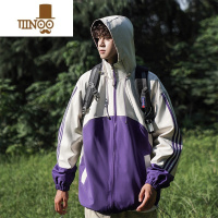 YANXU冲锋衣情侣款秋季侧条纹拼色夹克男中性风户外防风防风连帽外套男