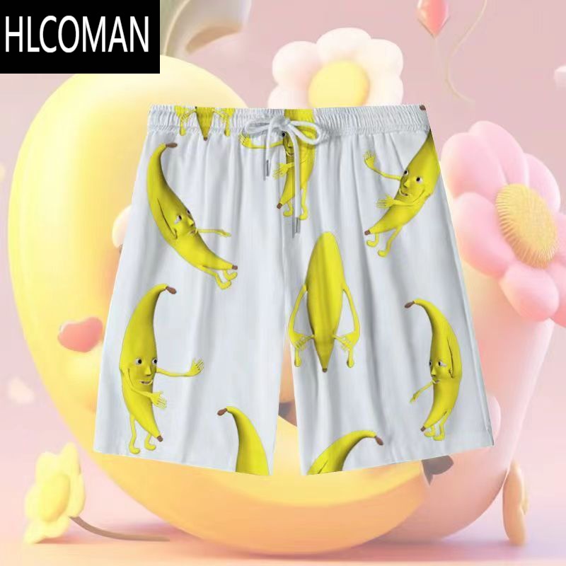 HLCOMAN搞怪睡裤情侣装大香蕉跳舞短裤宽松大码夏季印花创意休闲沙滩裤男