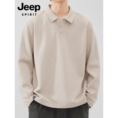 JEEP SPIRIT翻领长袖t恤男士2025年秋季潮牌纯色休闲运动polo衫男