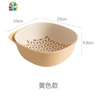 创意双层洗菜盆厨房塑料洗菜篮子客厅果盘家用水果盆水果篮 FENGHOU 浅蓝撞色款式