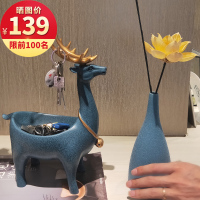玄关陶瓷小花瓶新中式禅意客厅干花装饰摆件家居饰品餐桌插花瓷器 三维工匠 浅灰A款中号