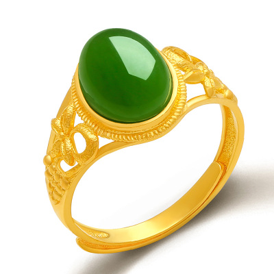 帛兰梓韵天然和田玉碧玉戒指足金黄金戒指金镶玉女款活扣玉石指环碧玉活扣