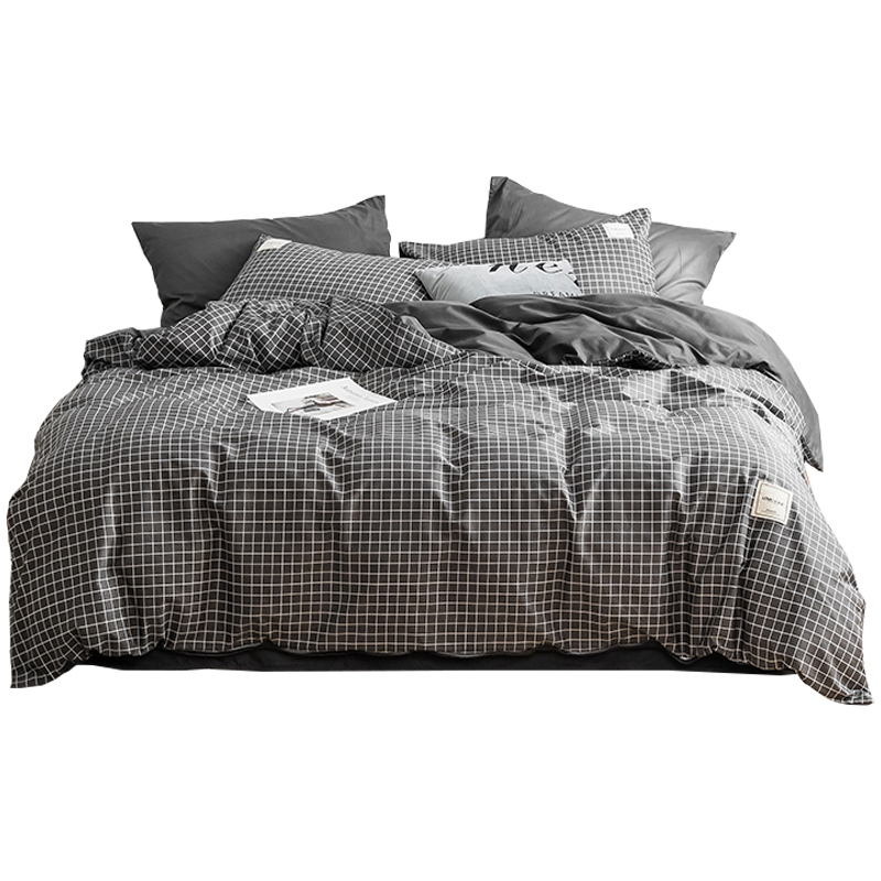 美帮汇被套单件简约 北欧全棉被套220240cm全棉格子被罩单人男灰色