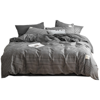 美帮汇被套单件简约 北欧全棉被套220240cm全棉格子被罩单人男灰色