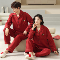 情侣睡衣春秋冬季棉质本命年喜庆结婚红色一男士一女士家居服套装_634