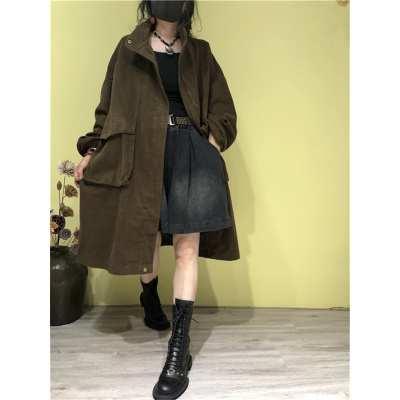 FISHBASKET素倩欧洲站时尚风衣女大码宽松休闲立领棉布外套款风衣女