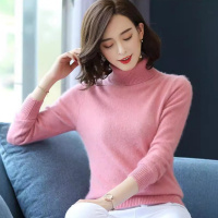 秋冬新款貂绒衫女高领套头短款加厚毛衣宽松纯色针织打底衫外套