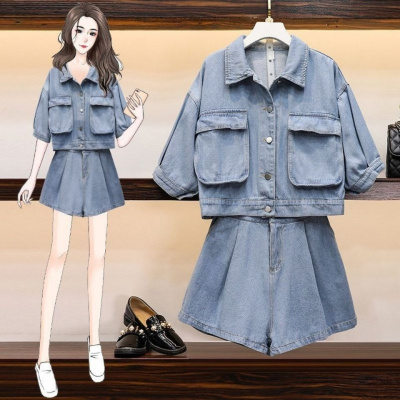 港风小个子夏装搭配显高牛仔两件套裤复古洋气2021年春夏款女士套装名瑞德