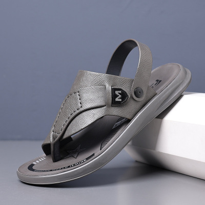 凉鞋男潮夏季新款真皮夹脚凉拖鞋休闲男式沙滩鞋户外两穿男士凉鞋_1
