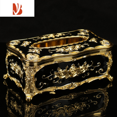 三维工匠欧式纸巾盒客厅创意抽纸北欧ins家用纸抽盒KTV茶几简约餐巾盒 金黑