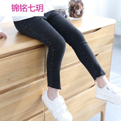 锦铭七玥女童牛仔裤2018春款长裤儿童小脚裤中小童小脚裤子弹力外穿打底裤