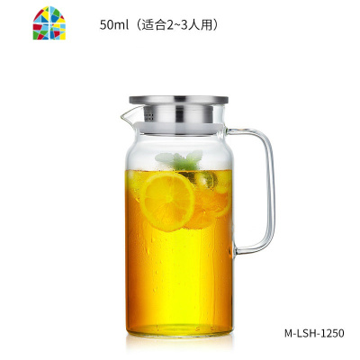 玻璃冷水壶家用扎壶可高温凉水壶水杯透明大容量水瓶套装 FENGHOU 韵致冷水壶1250ml+2个杯子+茶盘