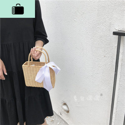 020夏季ins网红冷淡风手提迷你小编包复古文艺女沙滩度假方NEW LAKE 米白色无内衬送帆布袋女士单肩包