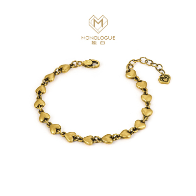  周大福MONOLOGUE独白链金主义 爱心拼接足金复古黄金手链MR1189 15cm