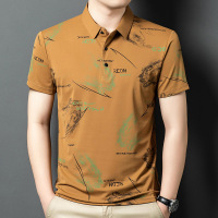 2025新款时尚商务T恤翻领夏季男士印花短袖