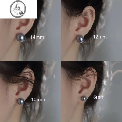 JiMi[]高级感银灰珍珠耳环女施家珍珠耳钉耳饰耳夹蚊香盘