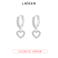 925纯银爱心锆石耳圈女设计感养耳洞耳钉2025新款耳环耳饰品送女朋友老婆情人节七夕生日礼物