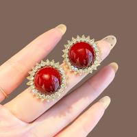 高级感安可拉红珍珠耳钉女2024新款小众设计港风气质耳环耳饰送女朋友老婆情人节七夕生日礼物