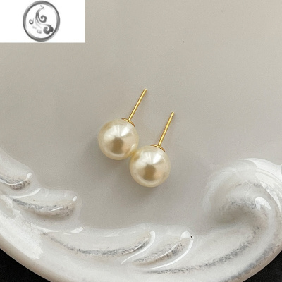 JiMi925银针强光ins正圆珍珠fever同款博主耳钉复古耳环女2023年新款