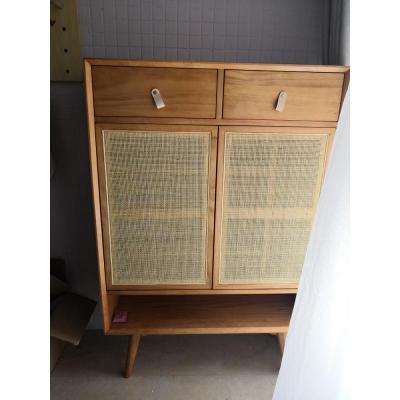 森美人实木藤编鞋柜北欧家用口玄关柜大容量日式储物柜现代简约厅柜