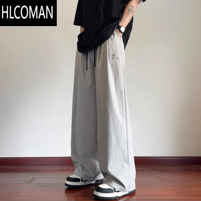 HLCOMAN2025阔腿工装裤男速干运动休闲男装冰丝长裤宽松直筒高街日系裤子