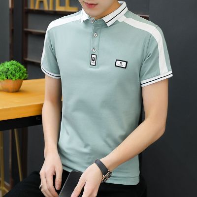 梵克公牛男士短袖T恤韩版棉衬衫领半袖POLO衫有领子上衣服夏天休闲短衫5710绿色M