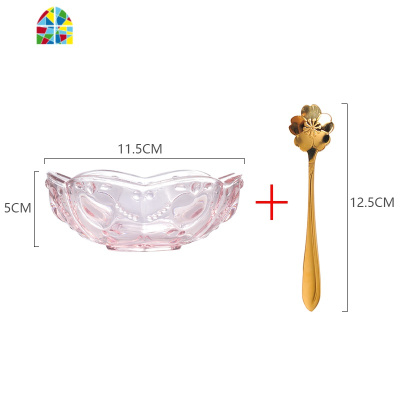 日式樱花玻璃碗 创意金边甜品碗燕窝碗糖水银耳汤碗盅雪糕沙拉碗 FENGHOU 纯色碗+雕孔盘(送2勺)