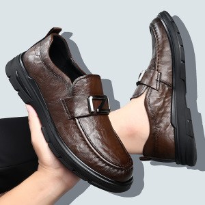 新款皮鞋男鞋真皮高级感商务英伦休闲皮鞋男士一脚蹬温州鞋子