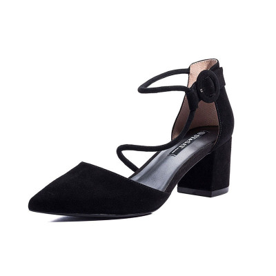 成交价279-ST&SAT/星期六新款尖头中空浅口粗高跟单鞋女SS91114135