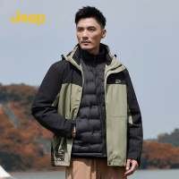 Jeep吉普羽绒服内胆冲锋衣冬季情侣连帽加厚保暖三合一可拆卸外套
